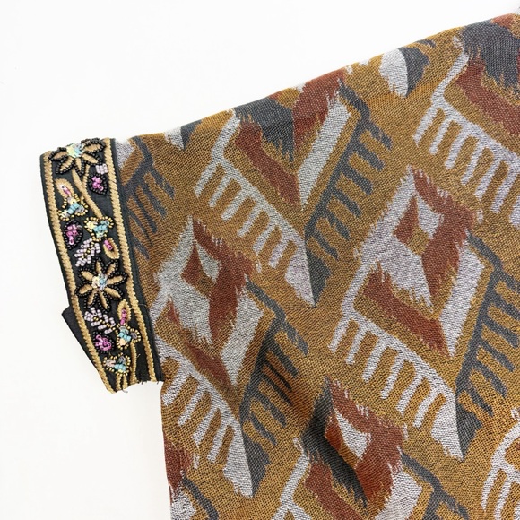Soft Surroundings Asmara Embellished Beaded Knit Tapestry Wrap Earthy Ikat - Picture 6 of 16